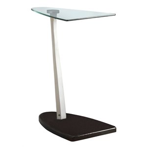 monarch glass top side table in glossy black and silver