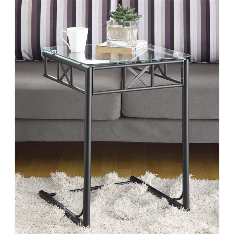 Monarch Square Glass Top Metal Side Table in Black I 3077