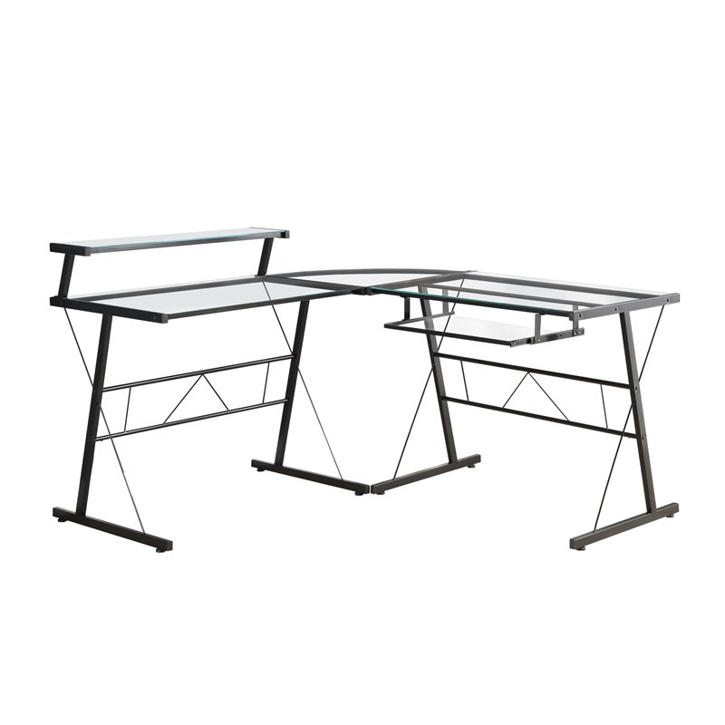 Monarch Glass Top Metal L Shaped Computer Desk in Black Cymax Business