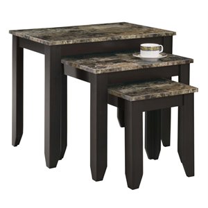 monarch 3 piece faux marble top nesting table set in cappuccino