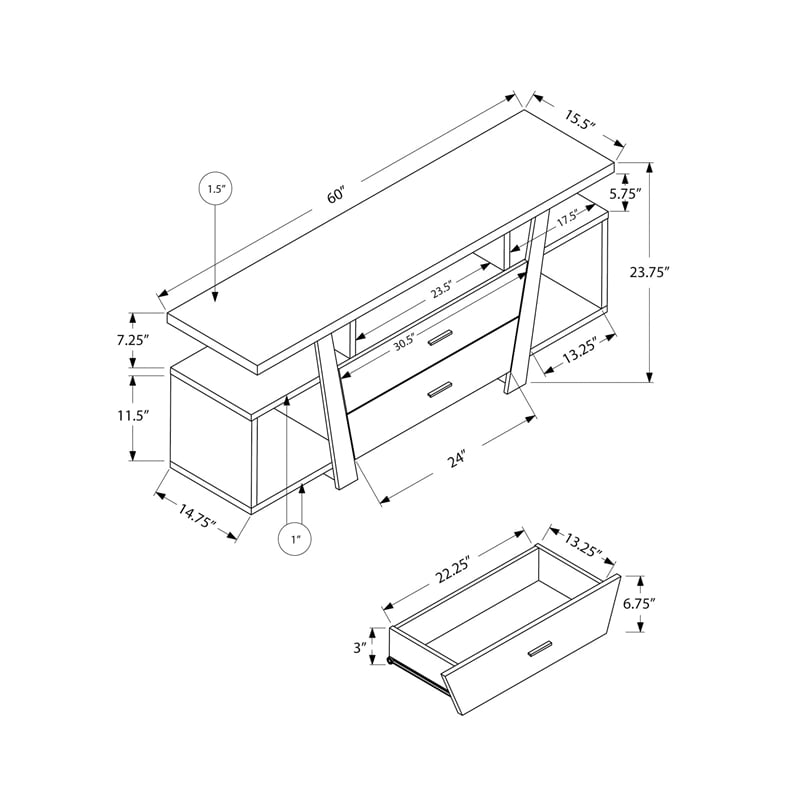 Tv Stand 60 Inch Console Living Room Bedroom Laminate Brown