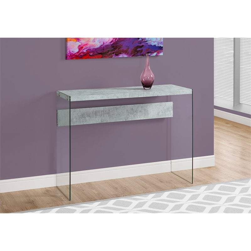 Accent Table Console Entryway Narrow Sofa Bedroom Tempered Glass Grey