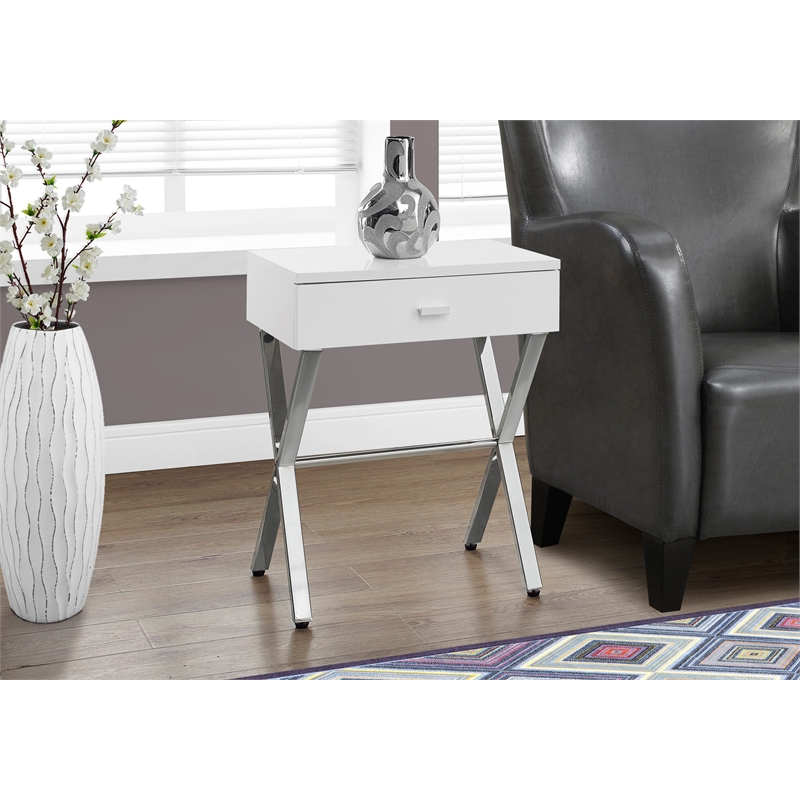 Accent Table Side End Nightstand Lamp Bedroom Metal Glossy White