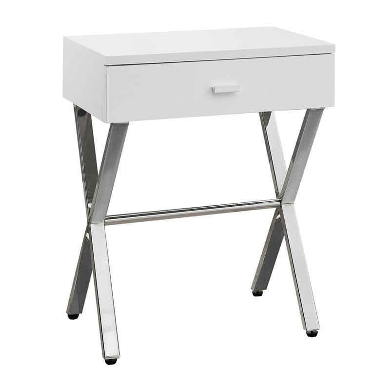 Accent Table Side End Nightstand Lamp Bedroom Metal Glossy White