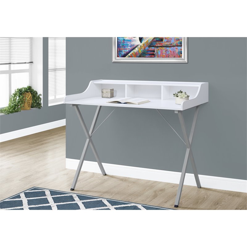 Details About Monarch Writing Desk In White And Silver
