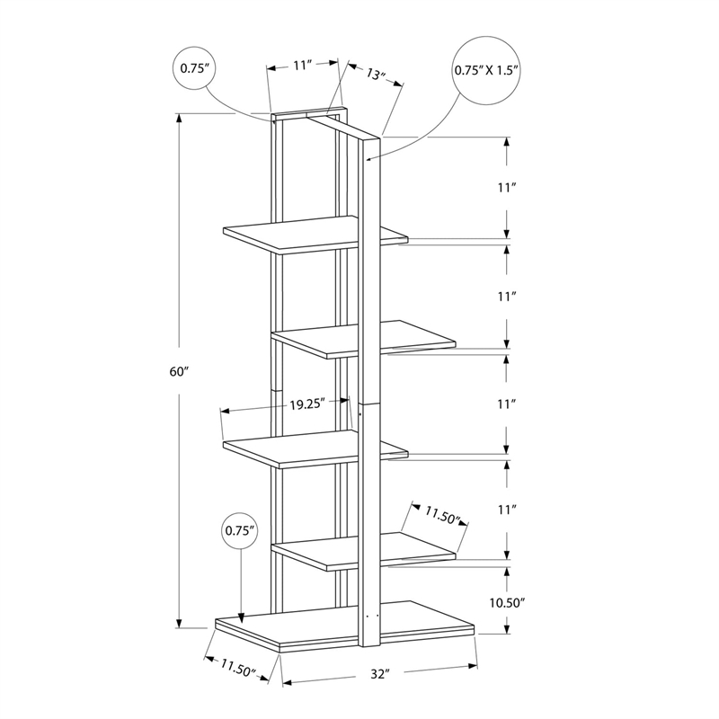 Bookshelf Bookcase Etagere 5 Tier 60