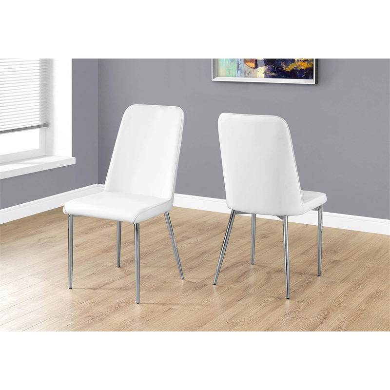 Monarch Faux Leather Upholstered Dining Chair in White (Set Of 2)