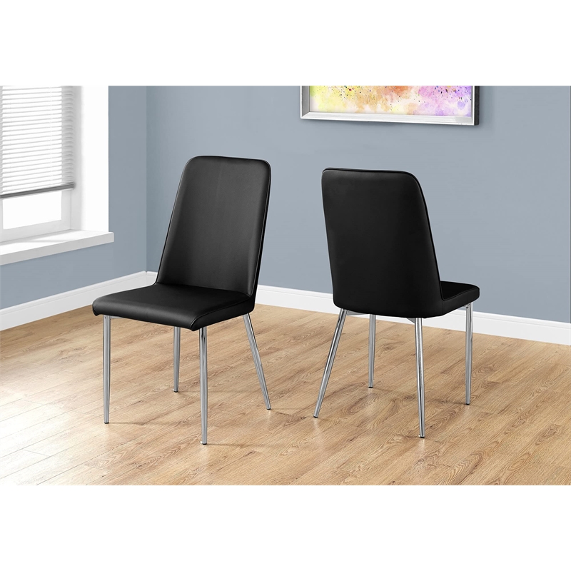 Monarch Faux Leather Upholstered Dining Chair in Black (Set Of 2)