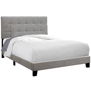 Bed Full Size Platform Bedroom Frame Upholstered Linen Look Grey