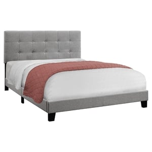 Bed Queen Size Platform Bedroom Frame Upholstered Linen Look Grey