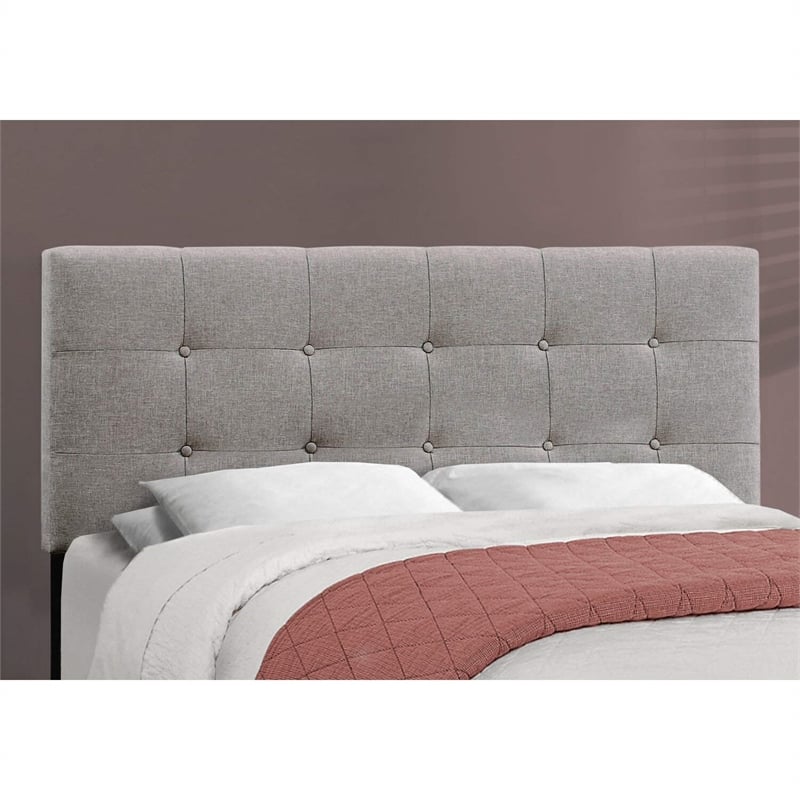 Bed Queen Size Platform Bedroom Frame Upholstered Linen Look Grey