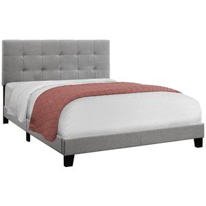 Bed Queen Size Platform Bedroom Frame Upholstered Linen Look Grey