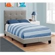 Bed Twin Size Platform Teen Frame Upholstered Linen Look Wood Legs Grey