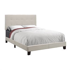 Bed Full Size Platform Bedroom Frame Upholstered Linen Look Beige Black