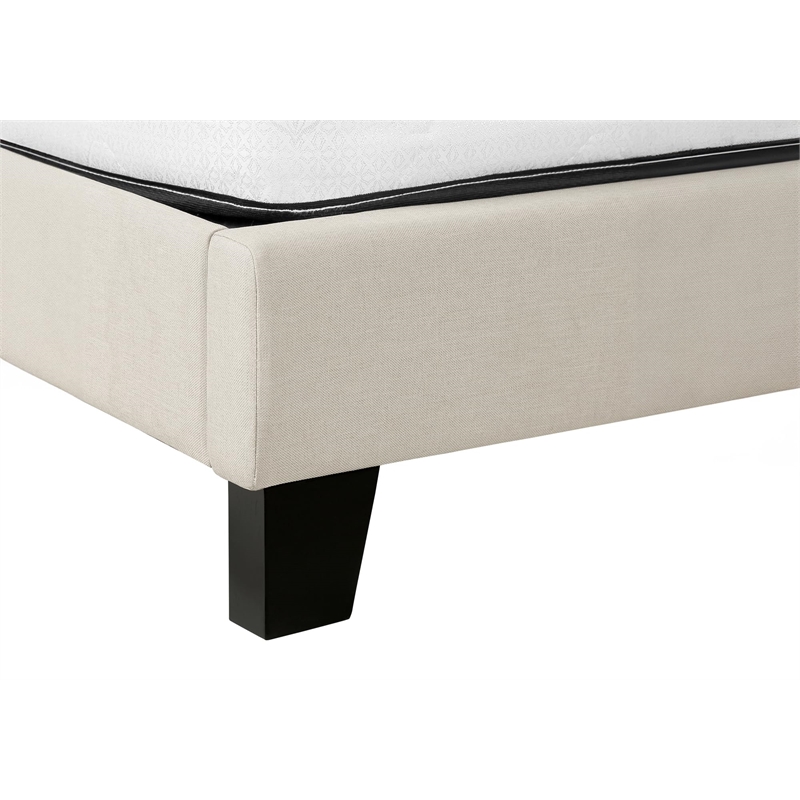 Bed Queen Size Platform Bedroom Frame Upholstered Linen Look Beige Black