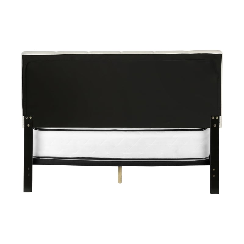 Bed Queen Size Platform Bedroom Frame Upholstered Linen Look Beige Black