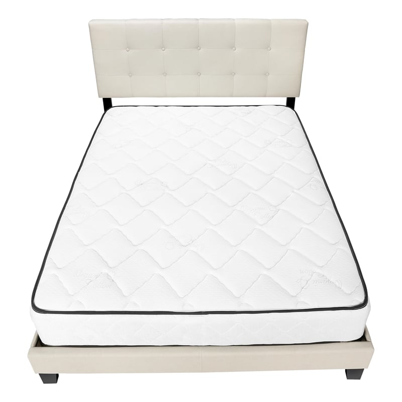Bed Queen Size Platform Bedroom Frame Upholstered Linen Look Beige Black