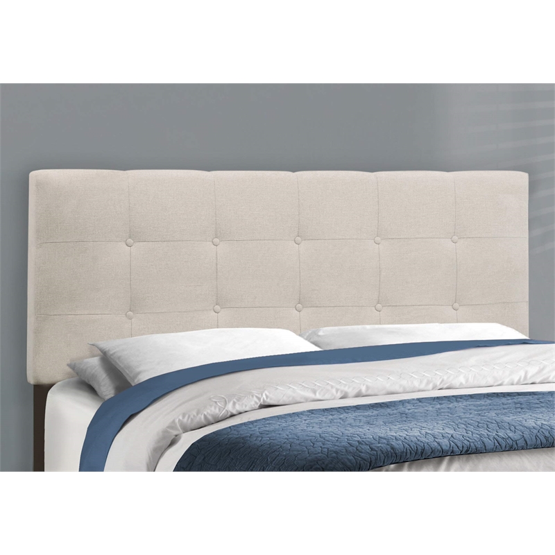 Bed Queen Size Platform Bedroom Frame Upholstered Linen Look Beige Black