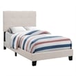 Bed Twin Size Platform Teen Frame Upholstered Linen Look Beige Black