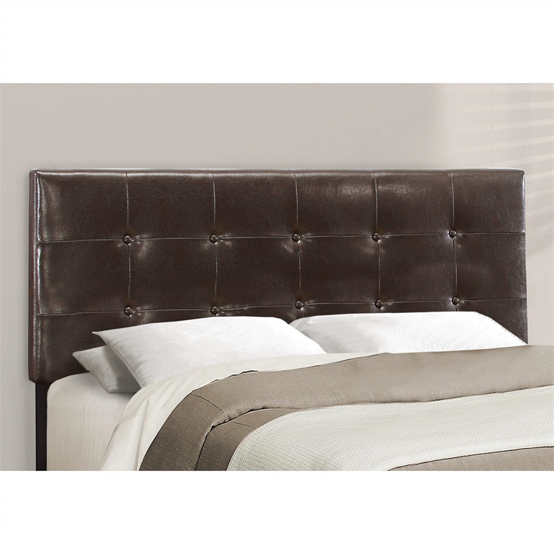 Bed Queen Size Platform Bedroom Frame Upholstered Pu Leather Look Brown