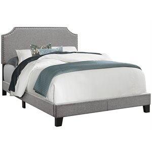 Bed Full Size Platform Bedroom Frame Upholstered Linen Look Grey Chrome