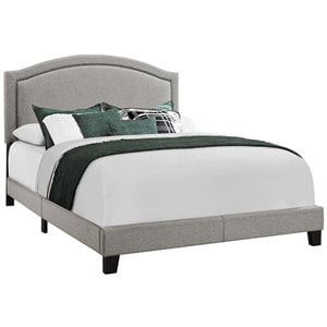 Bed Queen Size Platform Bedroom Frame Upholstered Linen Look Grey Chrome