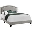 Bed Queen Size Platform Bedroom Frame Upholstered Linen Look Grey Chrome
