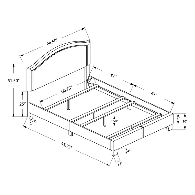 Bed Queen Size Platform Bedroom Frame Upholstered Pu Leather Look Brown