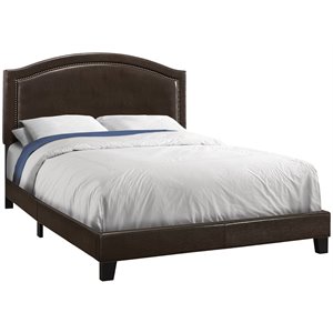 Bed Queen Size Platform Bedroom Frame Upholstered Pu Leather Look Brown