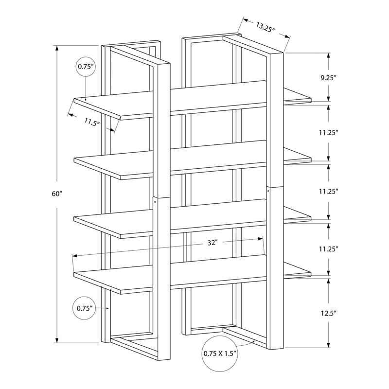 Bookshelf Bookcase Etagere 4 Tier 60