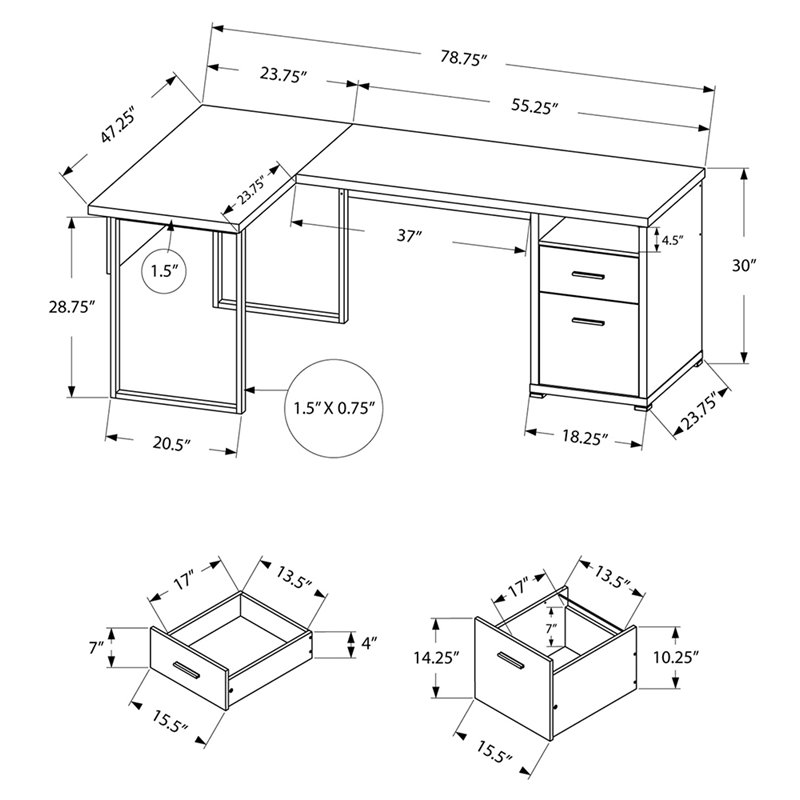 Monarch L Shaped Corner Computer Desk in White and Gray ...