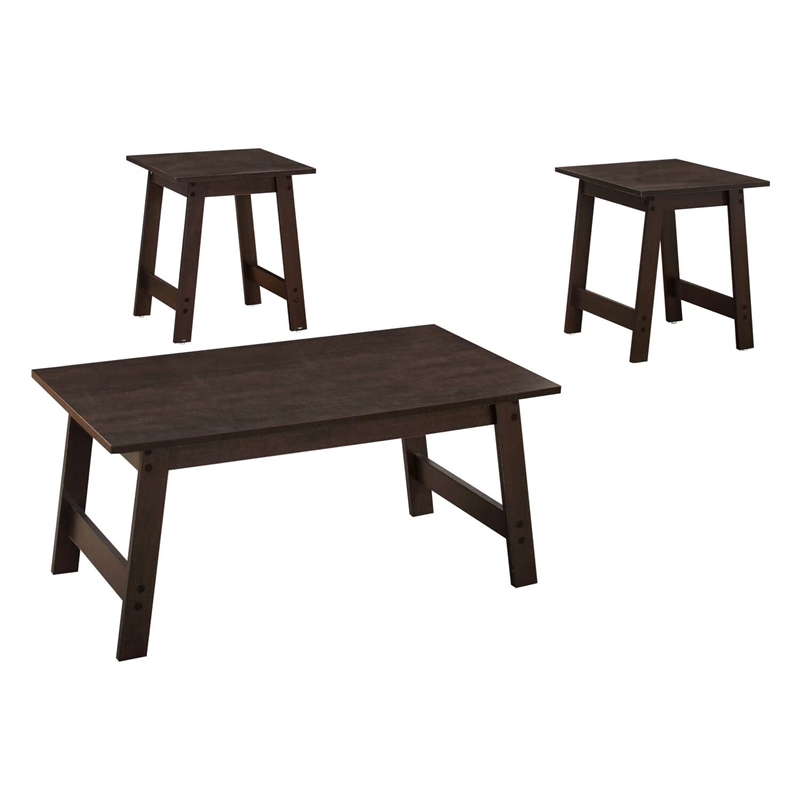 Table Set 3pcs Set Coffee End Side Accent Living Room Laminate Brown