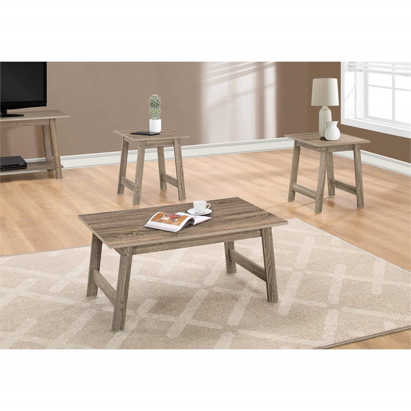 Table Set 3pcs Set Coffee End Side Accent Living Room Laminate Brown