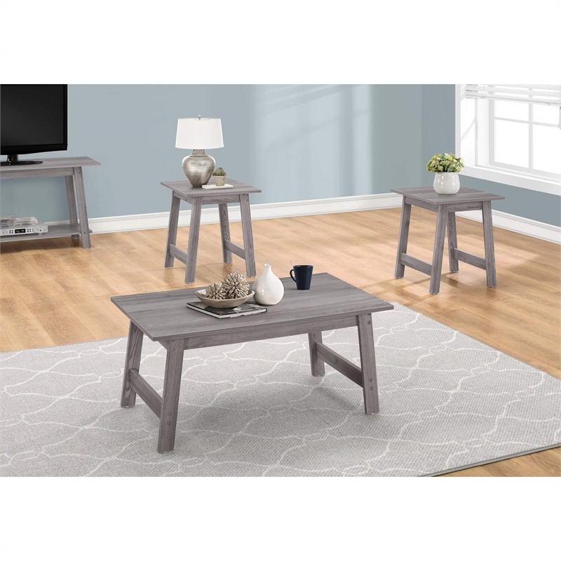 Table Set 3pcs Set Coffee End Side Accent Living Room Laminate Grey