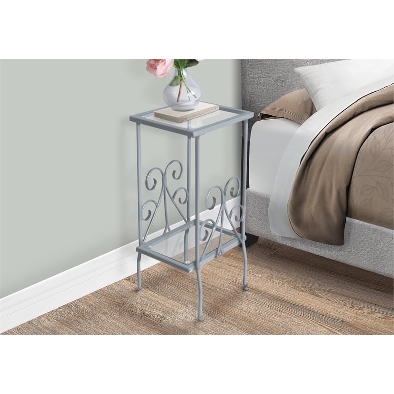 Accent Table Side End Nightstand Lamp Living Room Bedroom Metal Grey