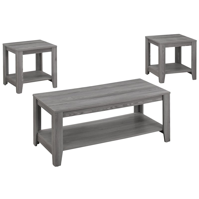 Table Set 3pcs Set Coffee End Side Accent Living Room Laminate Grey