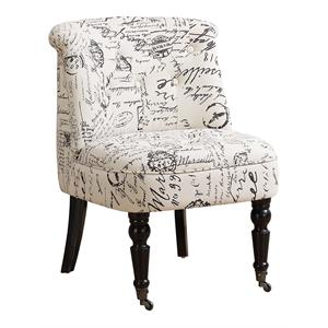 monarch french printed traditional cotton & solid wood accent chair in beige