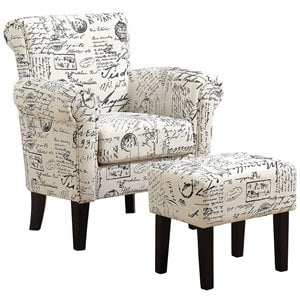 monarch fabric script accent chair in off white and black french