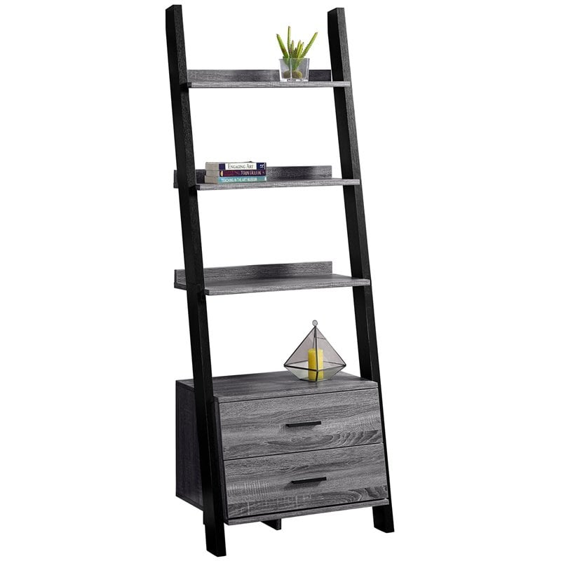 Monarch 4 Shelf Ladder Bookcase In Gray, Black 4 Shelf Ladder Bookcase