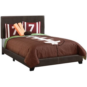 Bed Full Size Platform Bedroom Frame Upholstered Pu Leather Look Brown
