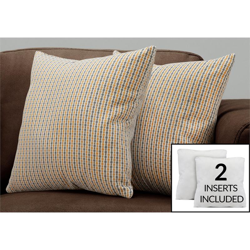 Pillows Set Of 2 18 X 18 Square Accent Sofa Couch Bedroom Polyester Gold