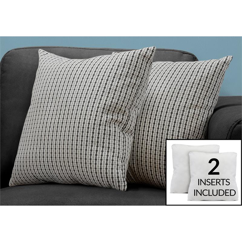 Pillows Set Of 2 18 X 18 Square Accent Sofa Couch Bedroom Polyester Grey