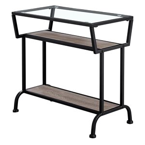 Accent Table Side End Narrow Small 2 Tier Metal Tempered Glass Brown