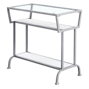 Accent Table Side End Narrow Small 2 Tier Metal Tempered Glass White