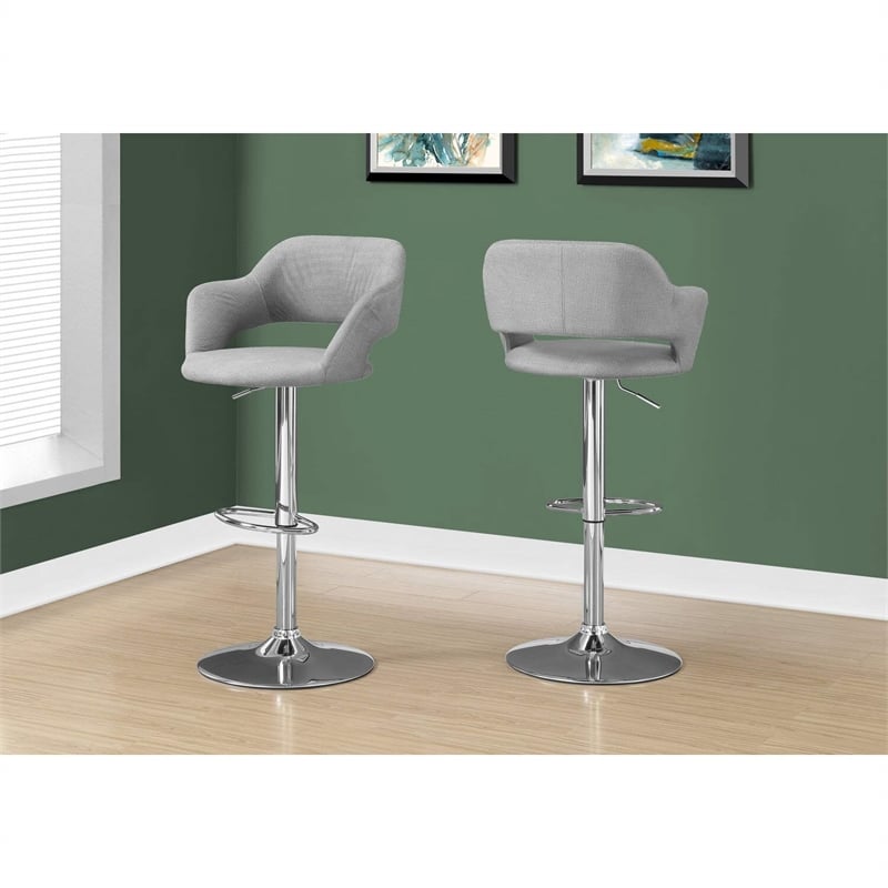 Bar Stool Swivel Bar Height Adjustable Metal Fabric Grey Chrome