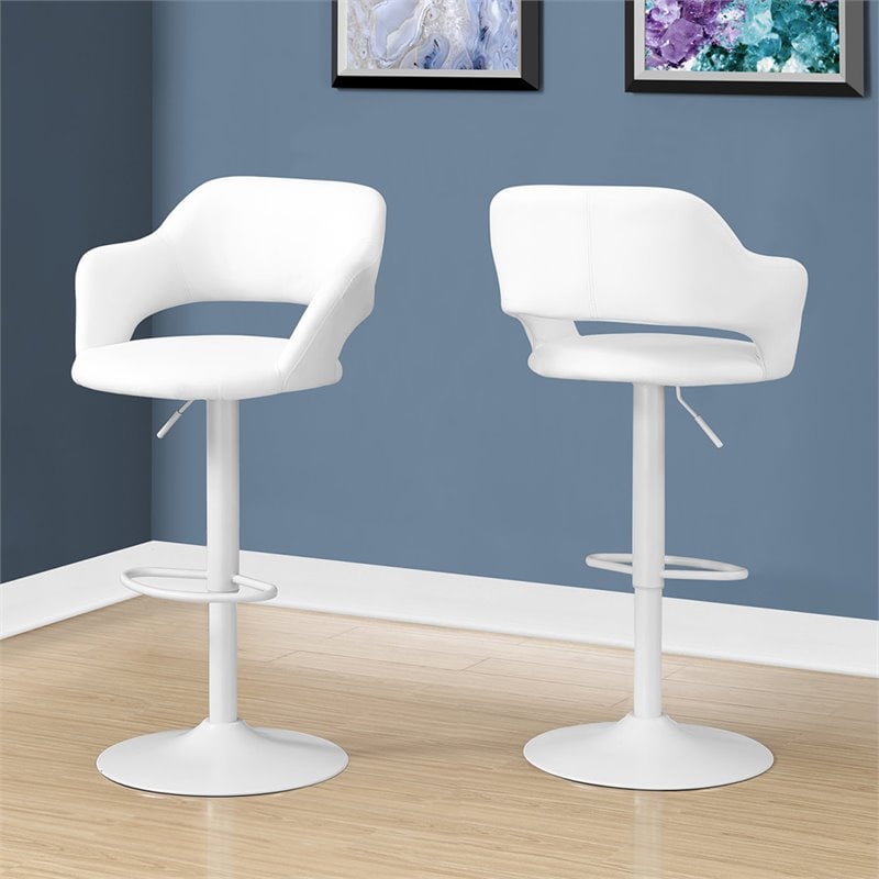 Bar Stool Swivel Bar Height Adjustable Metal Pu Leather Look White