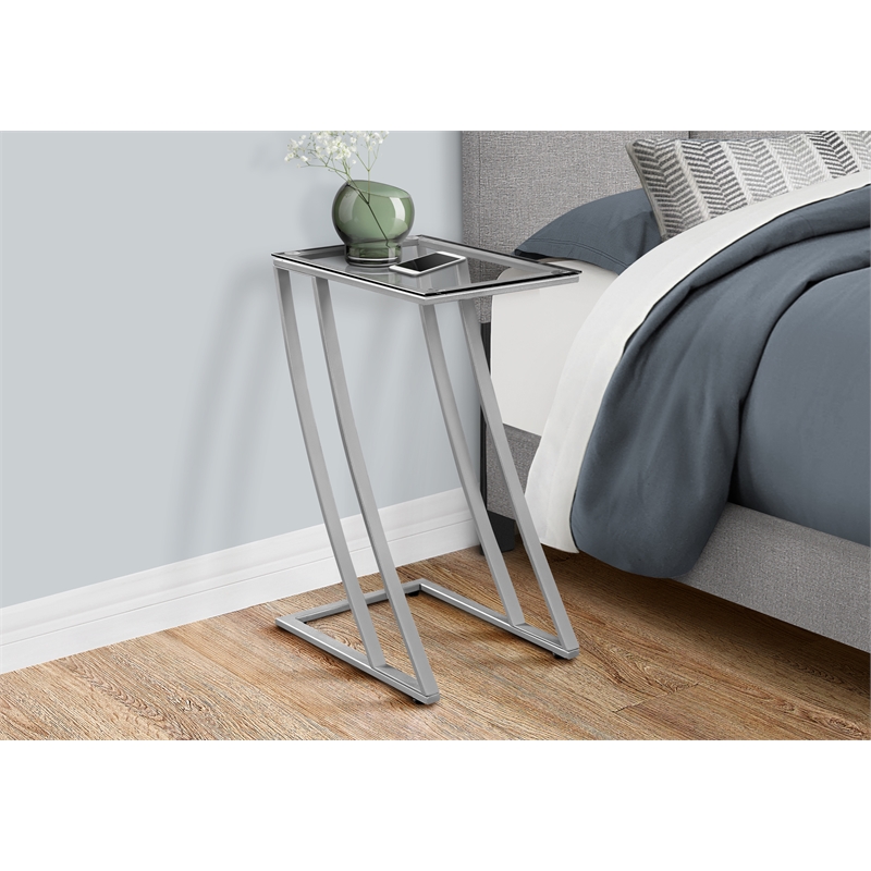Accent Table C-shaped End Side Snack Living Room Bedroom Metal Grey