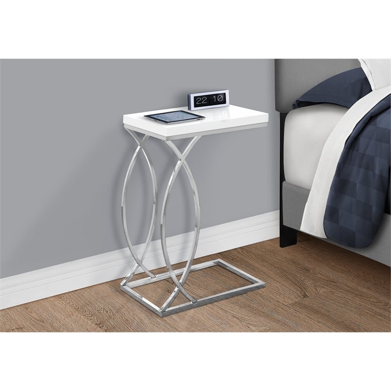 Accent Table C-shaped End Side Snack Bedroom Metal Glossy White