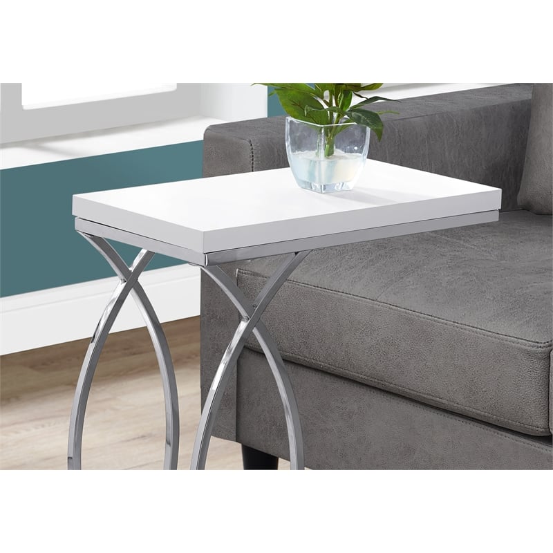 Accent Table C-shaped End Side Snack Bedroom Metal Glossy White