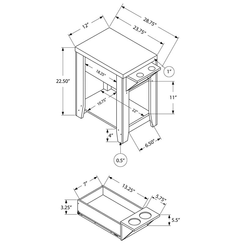 Accent Table Side End Storage Lamp Living Room Bedroom Laminate Brown